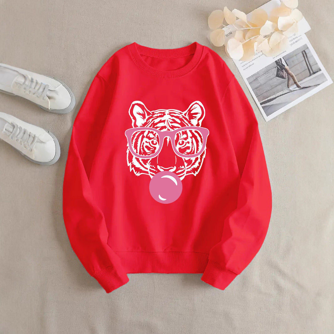 Kvinnors sweatshirt med kreativ tigerdesign och avslappnad passform Mirla-Eva Jonsson
