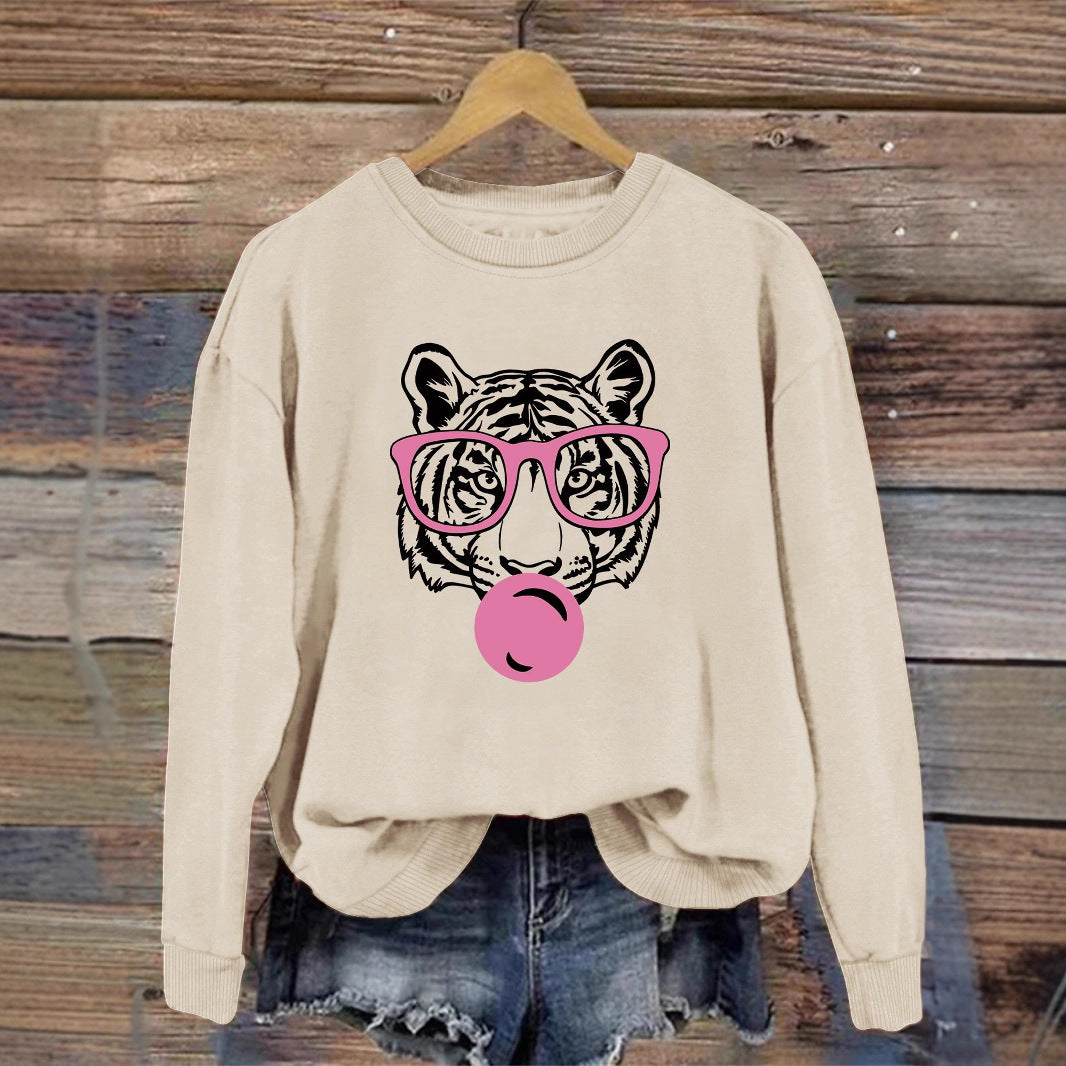 Kvinnors sweatshirt med kreativ tigerdesign och avslappnad passform Mirla-Eva Jonsson