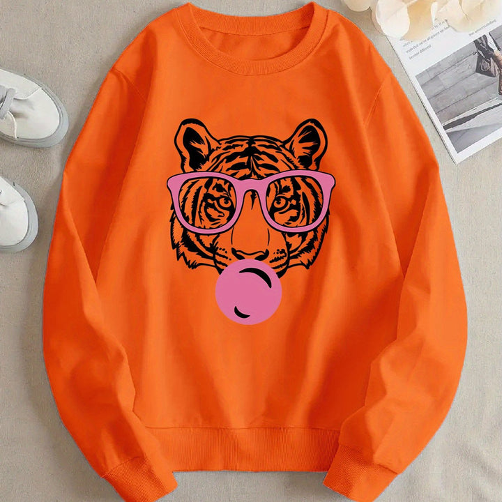 Kvinnors sweatshirt med kreativ tigerdesign och avslappnad passform Mirla-Eva Jonsson