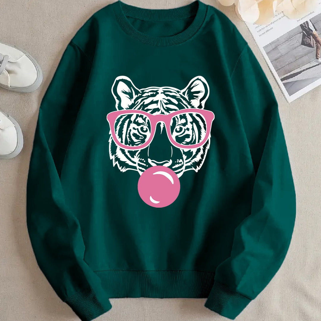 Kvinnors sweatshirt med kreativ tigerdesign och avslappnad passform Mirla-Eva Jonsson