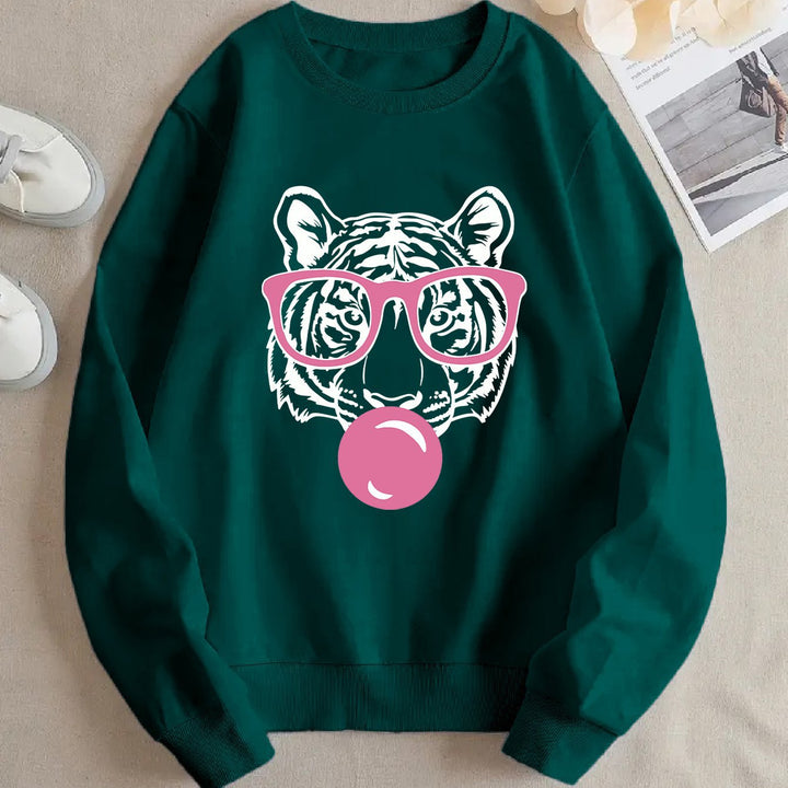 Kvinnors sweatshirt med kreativ tigerdesign och avslappnad passform Mirla-Eva Jonsson