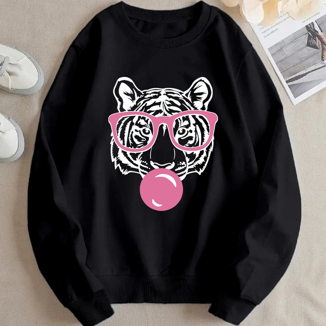 Kvinnors sweatshirt med kreativ tigerdesign och avslappnad passform Mirla-Eva Jonsson