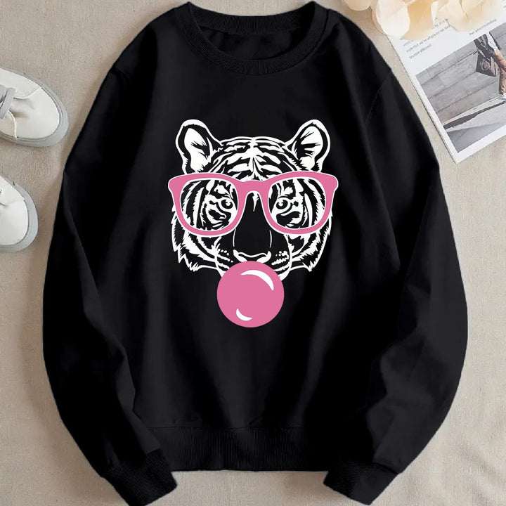 Kvinnors sweatshirt med kreativ tigerdesign och avslappnad passform Mirla-Eva Jonsson