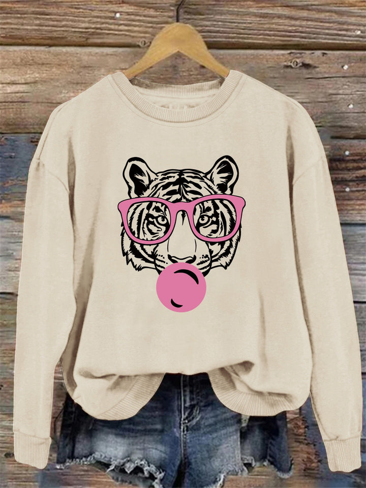 Kvinnors sweatshirt med kreativ tigerdesign och avslappnad passform Mirla-Eva Jonsson