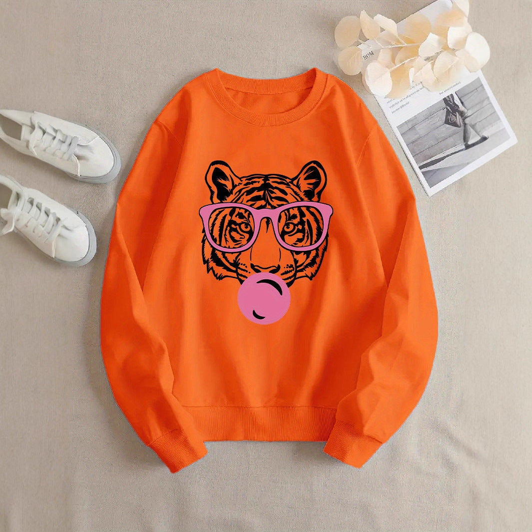 Kvinnors sweatshirt med kreativ tigerdesign och avslappnad passform Mirla-Eva Jonsson