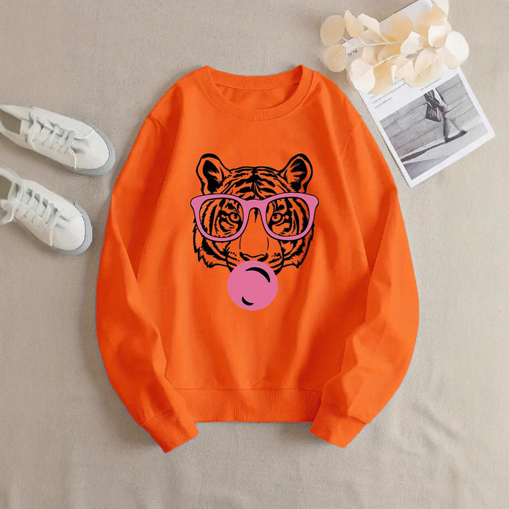 Kvinnors sweatshirt med kreativ tigerdesign och avslappnad passform Mirla-Eva Jonsson