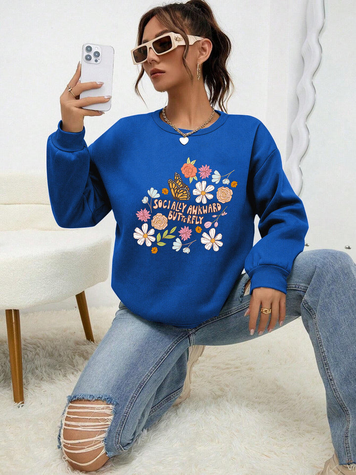 Kvinnors sweatshirt med kreativt blommönster och inspirerande tryck Mirla-Eva Jonsson