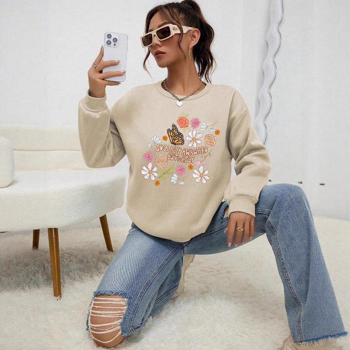 Kvinnors sweatshirt med kreativt blommönster och inspirerande tryck Mirla-Eva Jonsson