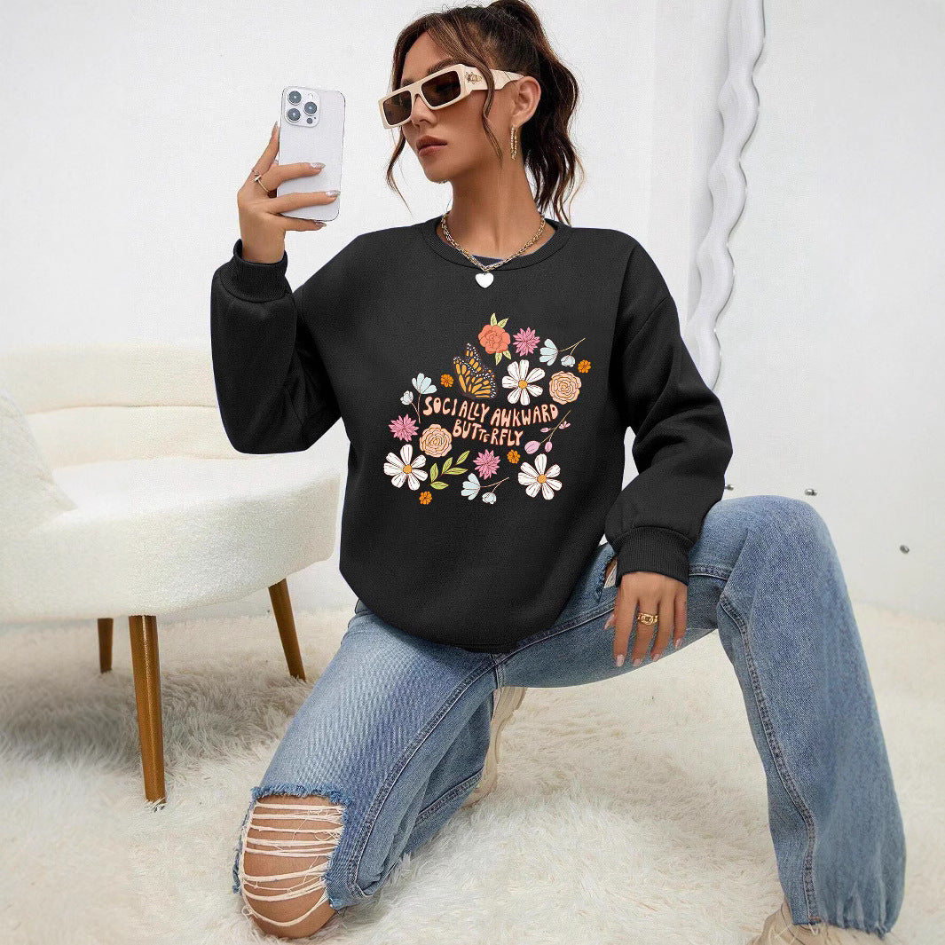 Kvinnors sweatshirt med kreativt blommönster och inspirerande tryck Mirla-Eva Jonsson