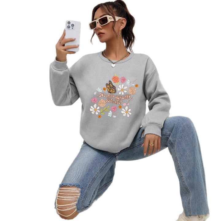 Kvinnors sweatshirt med kreativt blommönster och inspirerande tryck Mirla-Eva Jonsson