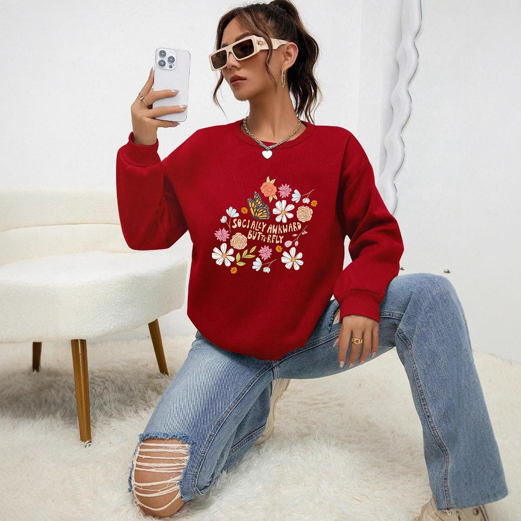 Kvinnors sweatshirt med kreativt blommönster och inspirerande tryck Mirla-Eva Jonsson
