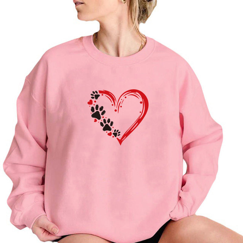 Kvinnors sweatshirt med kreativt hjärt- och tassdesign Mirla-Eva Jonsson