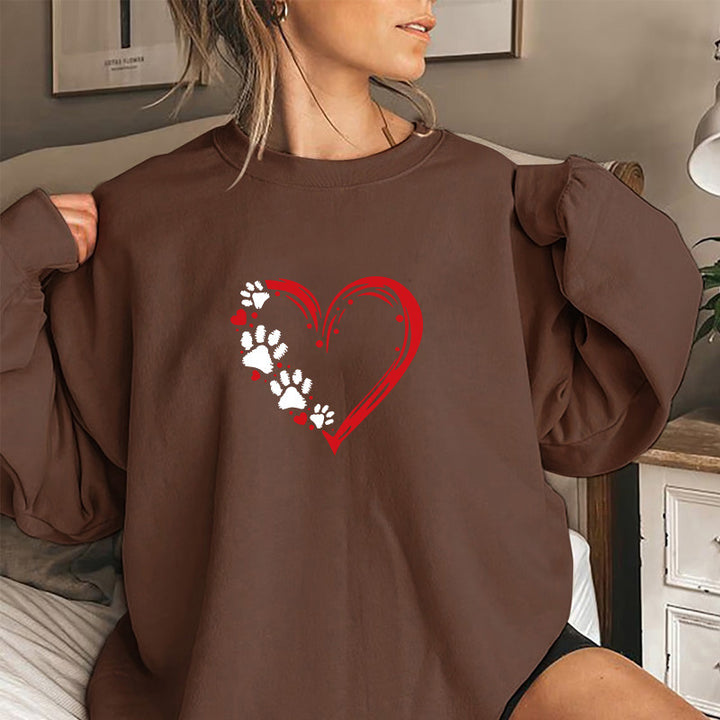 Kvinnors sweatshirt med kreativt hjärt- och tassdesign Mirla-Eva Jonsson