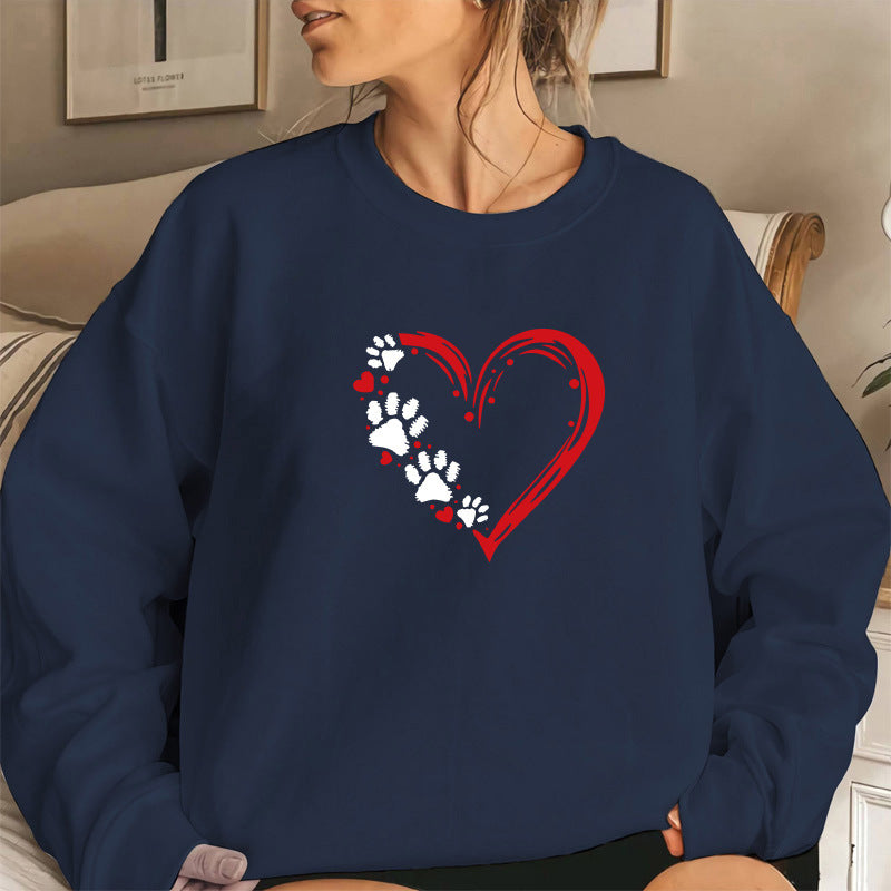 Kvinnors sweatshirt med kreativt hjärt- och tassdesign Mirla-Eva Jonsson