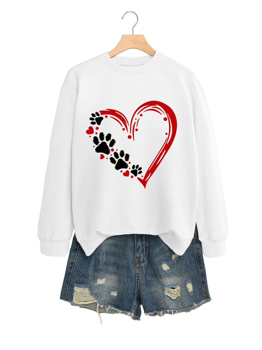 Kvinnors sweatshirt med kreativt hjärt- och tassdesign Mirla-Eva Jonsson