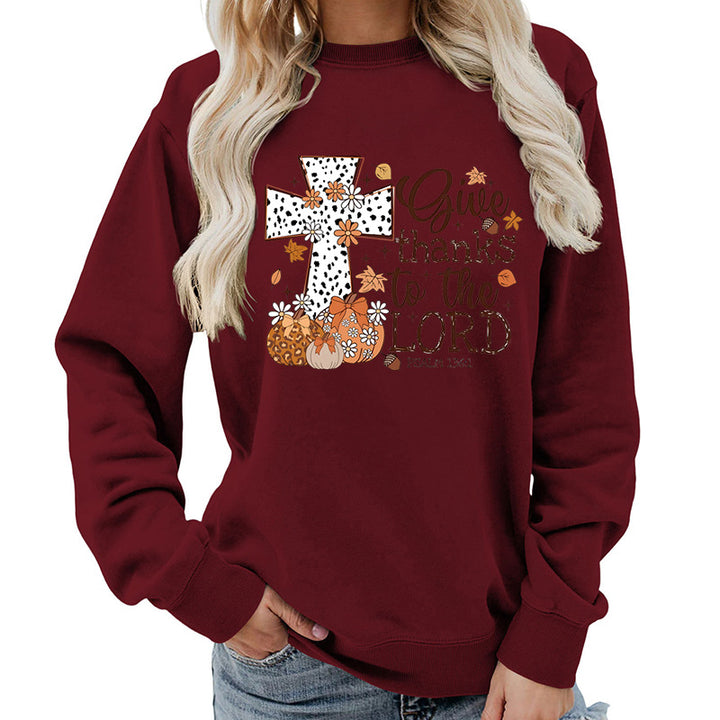 Kvinnors sweatshirt med kreativt korstryck och höstdesign Mirla-Eva Jonsson