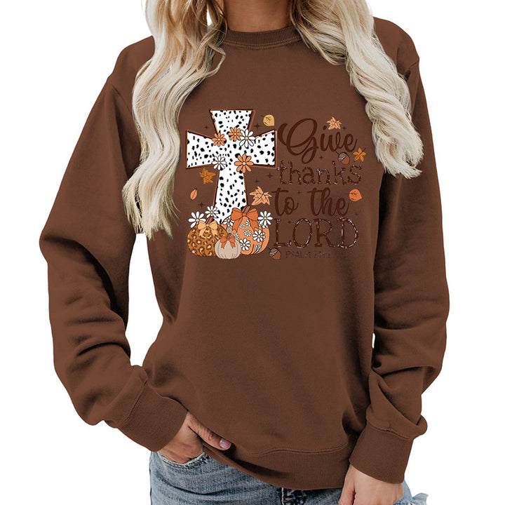 Kvinnors sweatshirt med kreativt korstryck och höstdesign Mirla-Eva Jonsson
