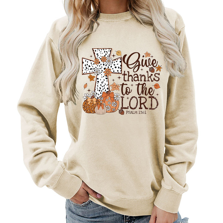 Kvinnors sweatshirt med kreativt korstryck och höstdesign Mirla-Eva Jonsson