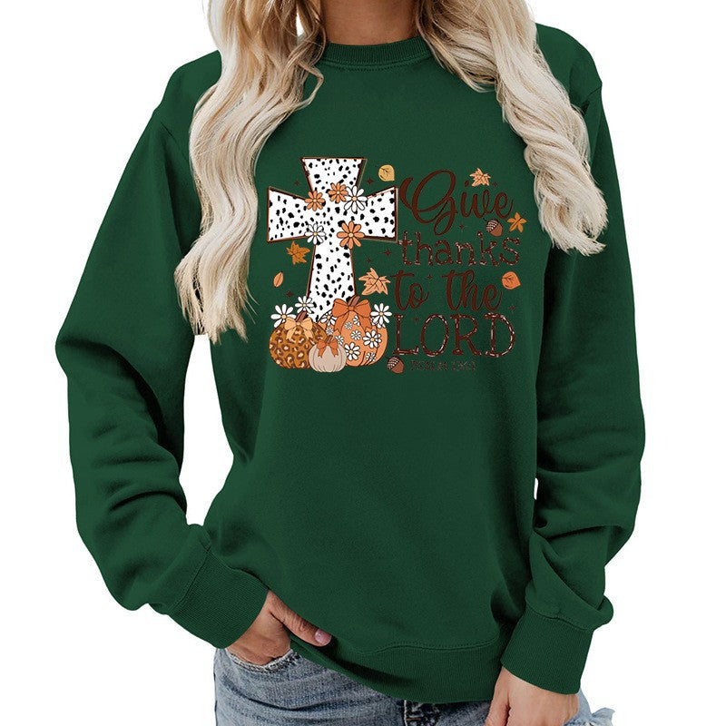 Kvinnors sweatshirt med kreativt korstryck och höstdesign Mirla-Eva Jonsson