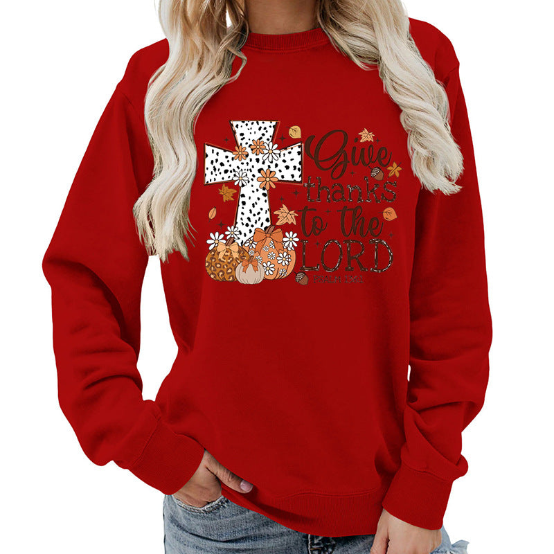Kvinnors sweatshirt med kreativt korstryck och höstdesign Mirla-Eva Jonsson