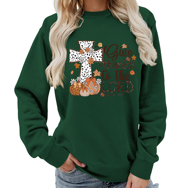 Kvinnors sweatshirt med kreativt korstryck och höstdesign Mirla-Eva Jonsson
