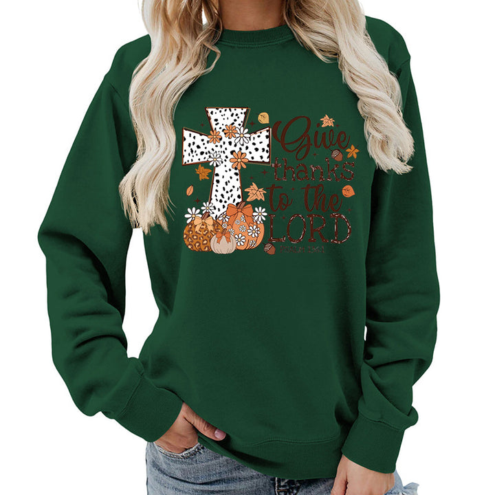 Kvinnors sweatshirt med kreativt korstryck och höstdesign Mirla-Eva Jonsson