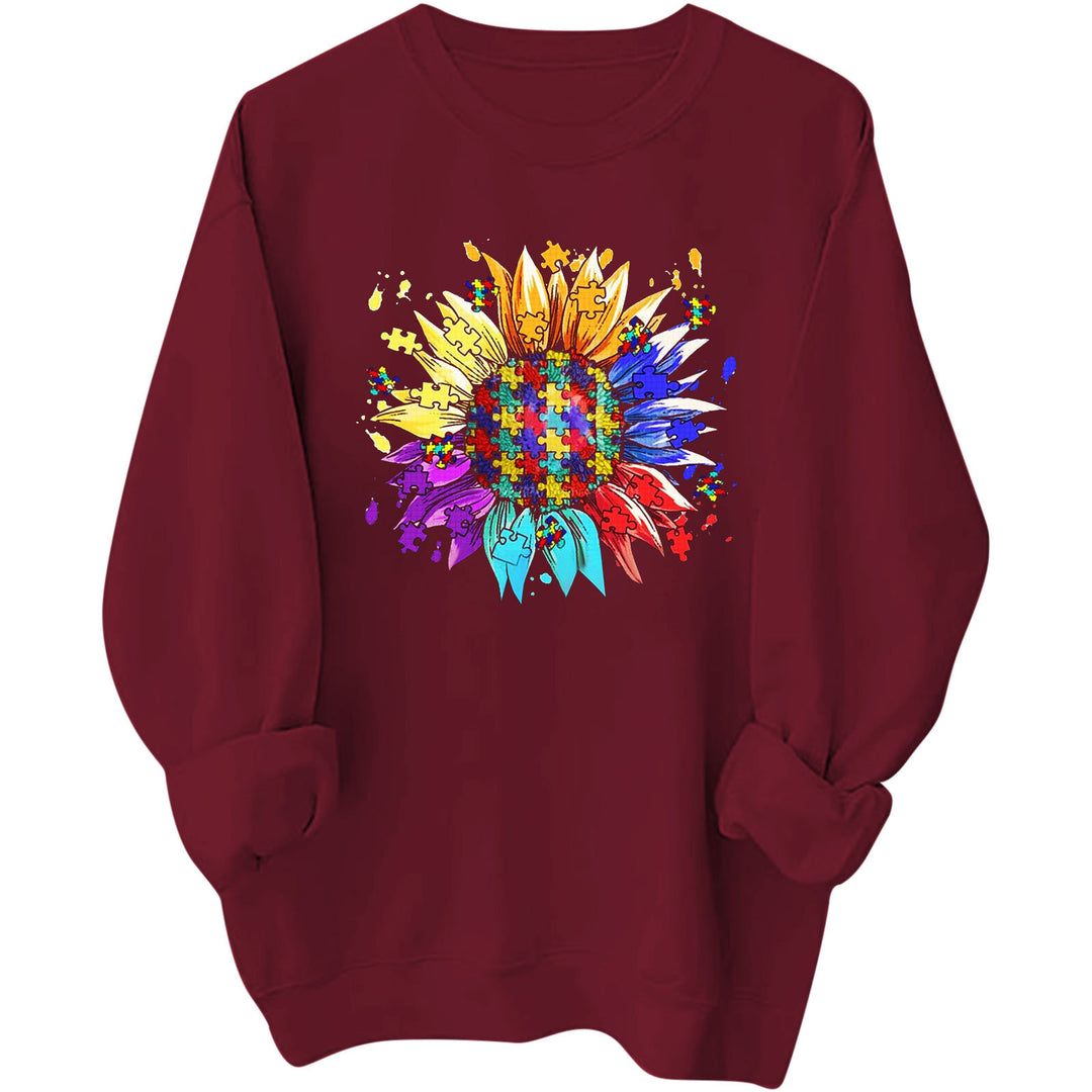 Kvinnors sweatshirt med kreativt pusselblomdesign och bekväm passform Mirla-Eva Jonsson
