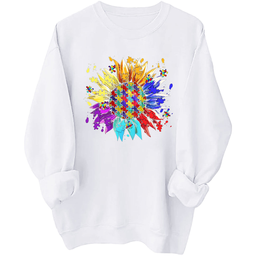 Kvinnors sweatshirt med kreativt pusselblomdesign och bekväm passform Mirla-Eva Jonsson