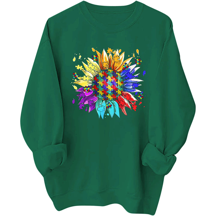 Kvinnors sweatshirt med kreativt pusselblomdesign och bekväm passform Mirla-Eva Jonsson