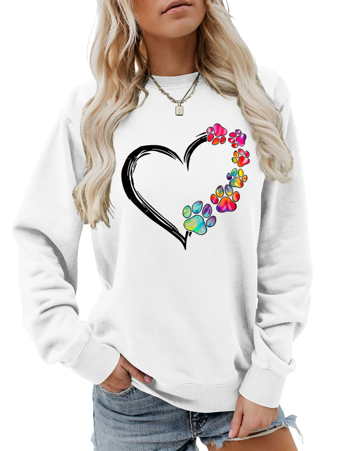 Kvinnors sweatshirt med kreativt tass-hjärta design Mirla-Eva Jonsson