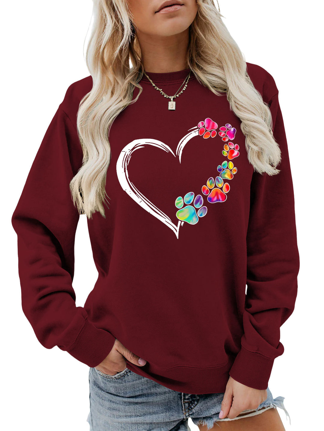 Kvinnors sweatshirt med kreativt tass-hjärta design Mirla-Eva Jonsson