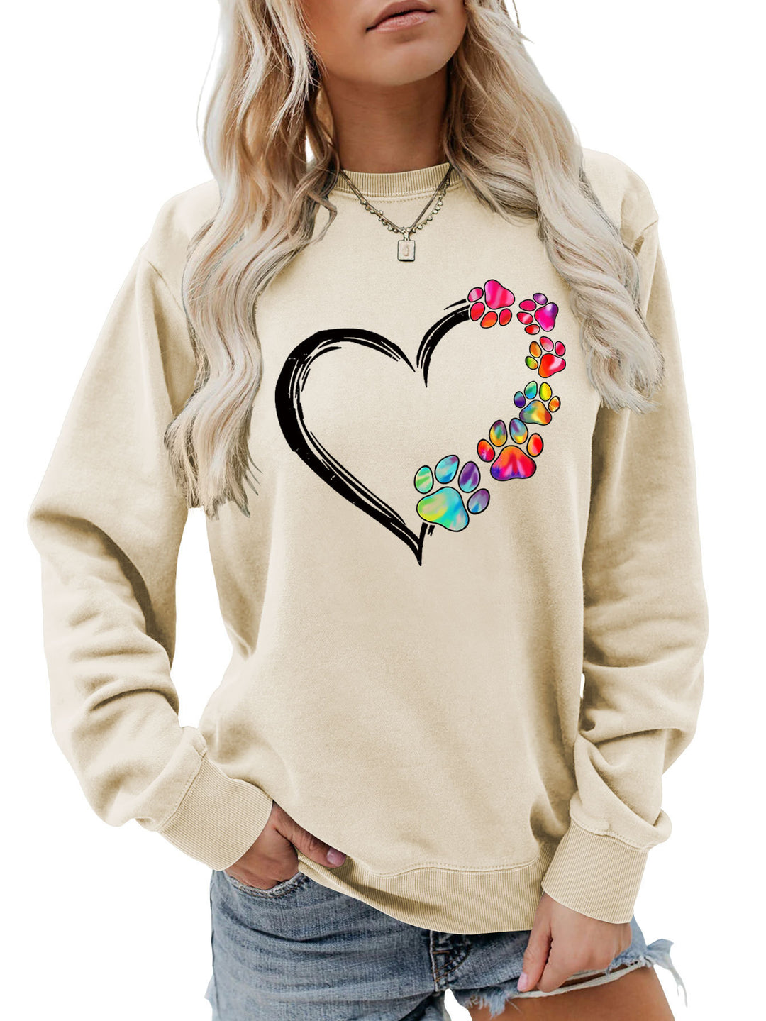 Kvinnors sweatshirt med kreativt tass-hjärta design Mirla-Eva Jonsson