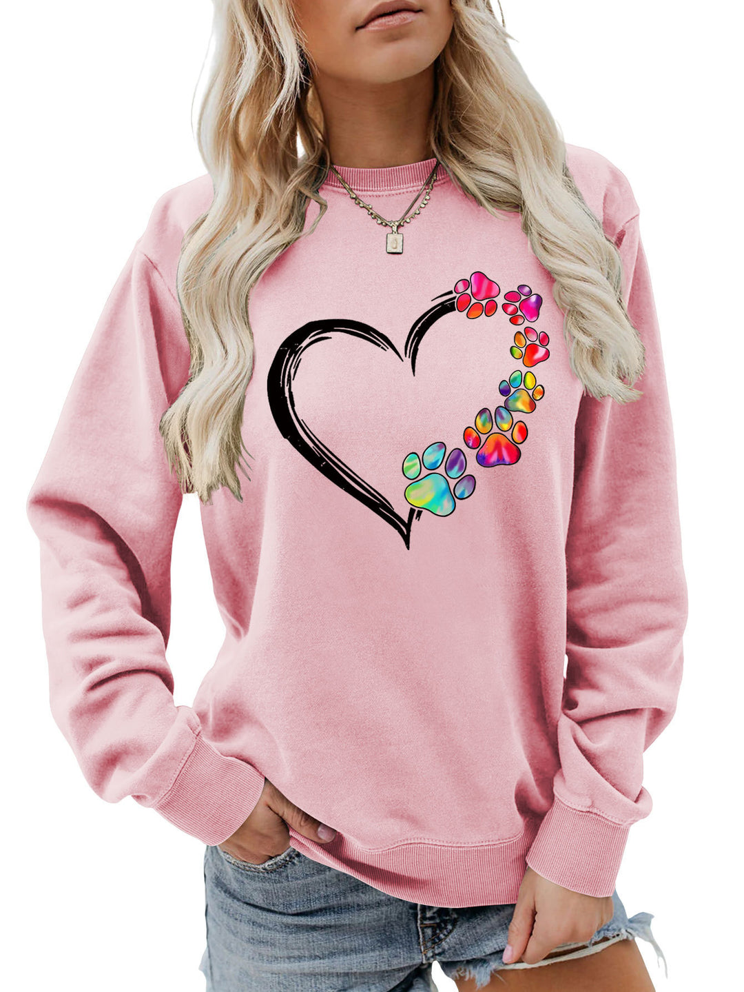 Kvinnors sweatshirt med kreativt tass-hjärta design Mirla-Eva Jonsson