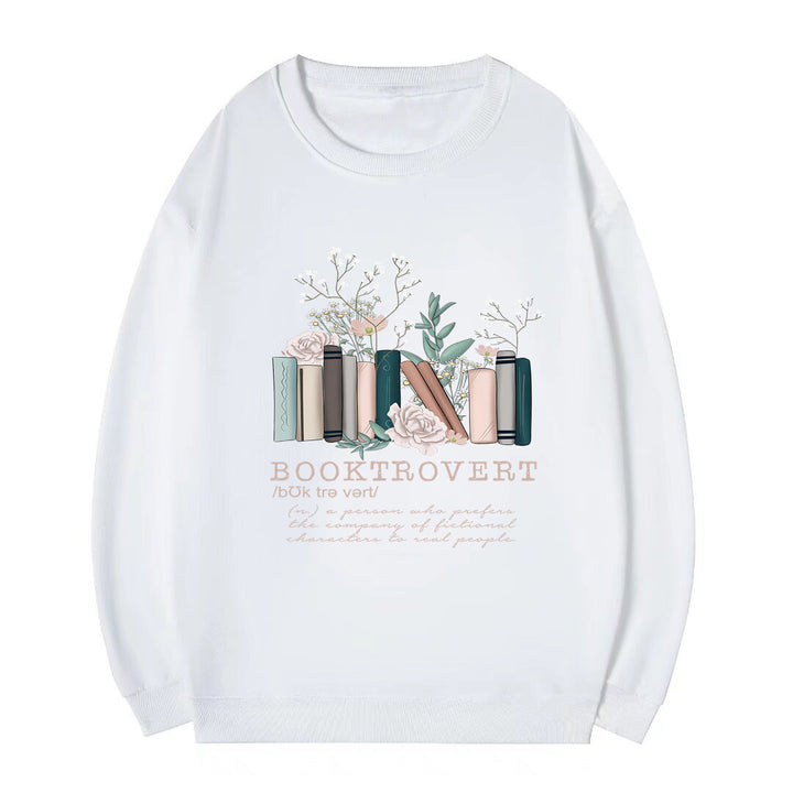 Kvinnors sweatshirt med lekfull bokdesign och inspirerande text Mirla-Eva Jonsson
