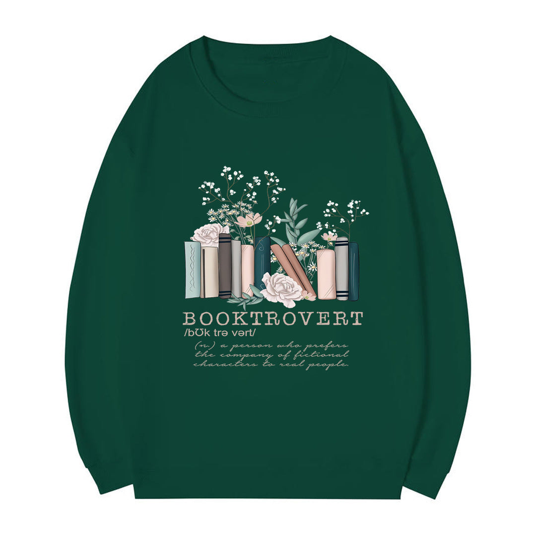 Kvinnors sweatshirt med lekfull bokdesign och inspirerande text Mirla-Eva Jonsson