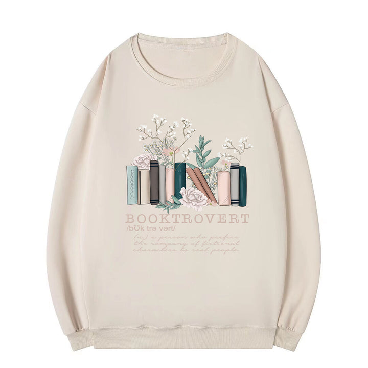 Kvinnors sweatshirt med lekfull bokdesign och inspirerande text Mirla-Eva Jonsson