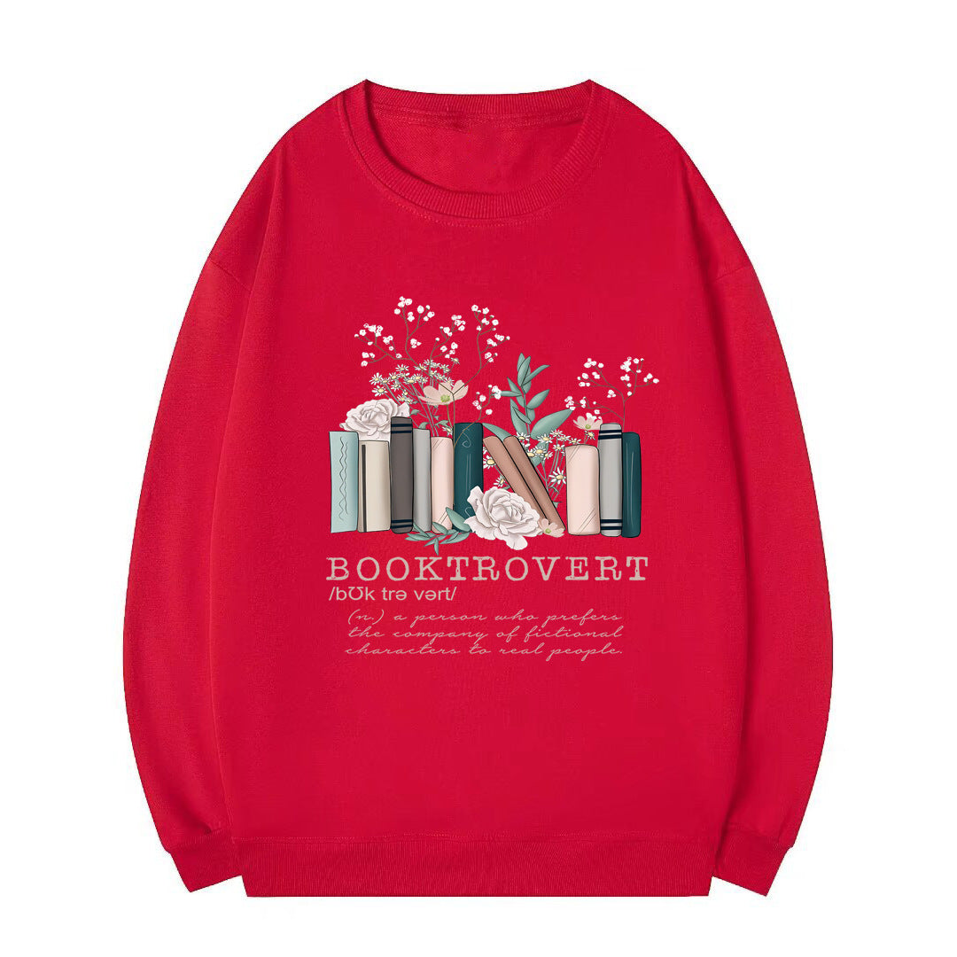 Kvinnors sweatshirt med lekfull bokdesign och inspirerande text Mirla-Eva Jonsson