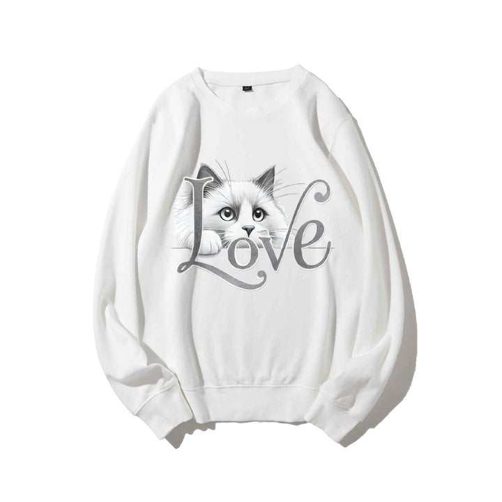 Kvinnors sweatshirt med lekfull kattdesign och avslappnad passform Mirla-Eva Jonsson