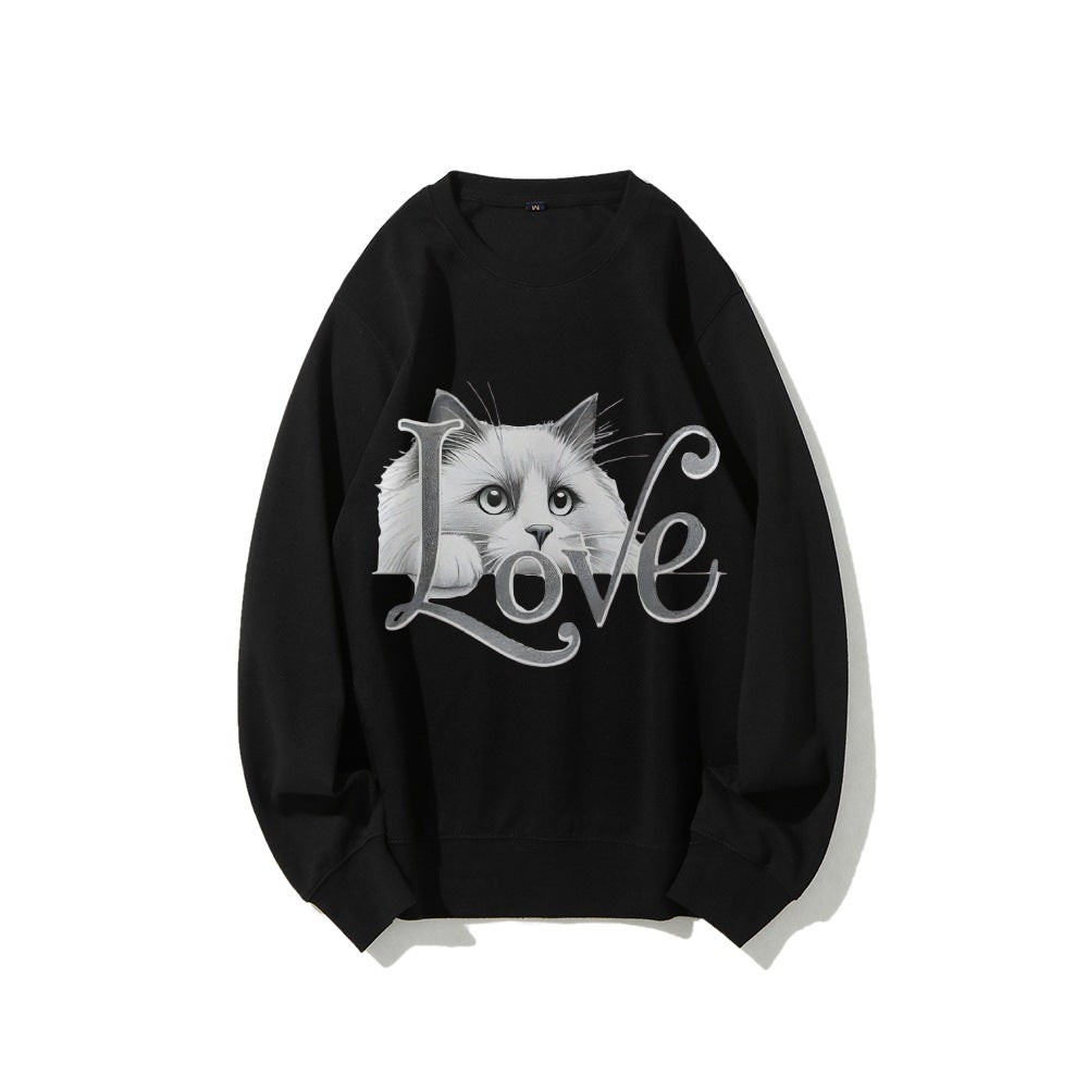 Kvinnors sweatshirt med lekfull kattdesign och avslappnad passform Mirla-Eva Jonsson