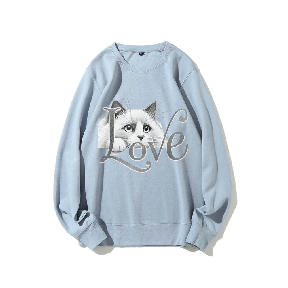 Kvinnors sweatshirt med lekfull kattdesign och avslappnad passform Mirla-Eva Jonsson