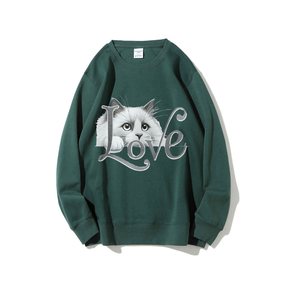 Kvinnors sweatshirt med lekfull kattdesign och avslappnad passform Mirla-Eva Jonsson