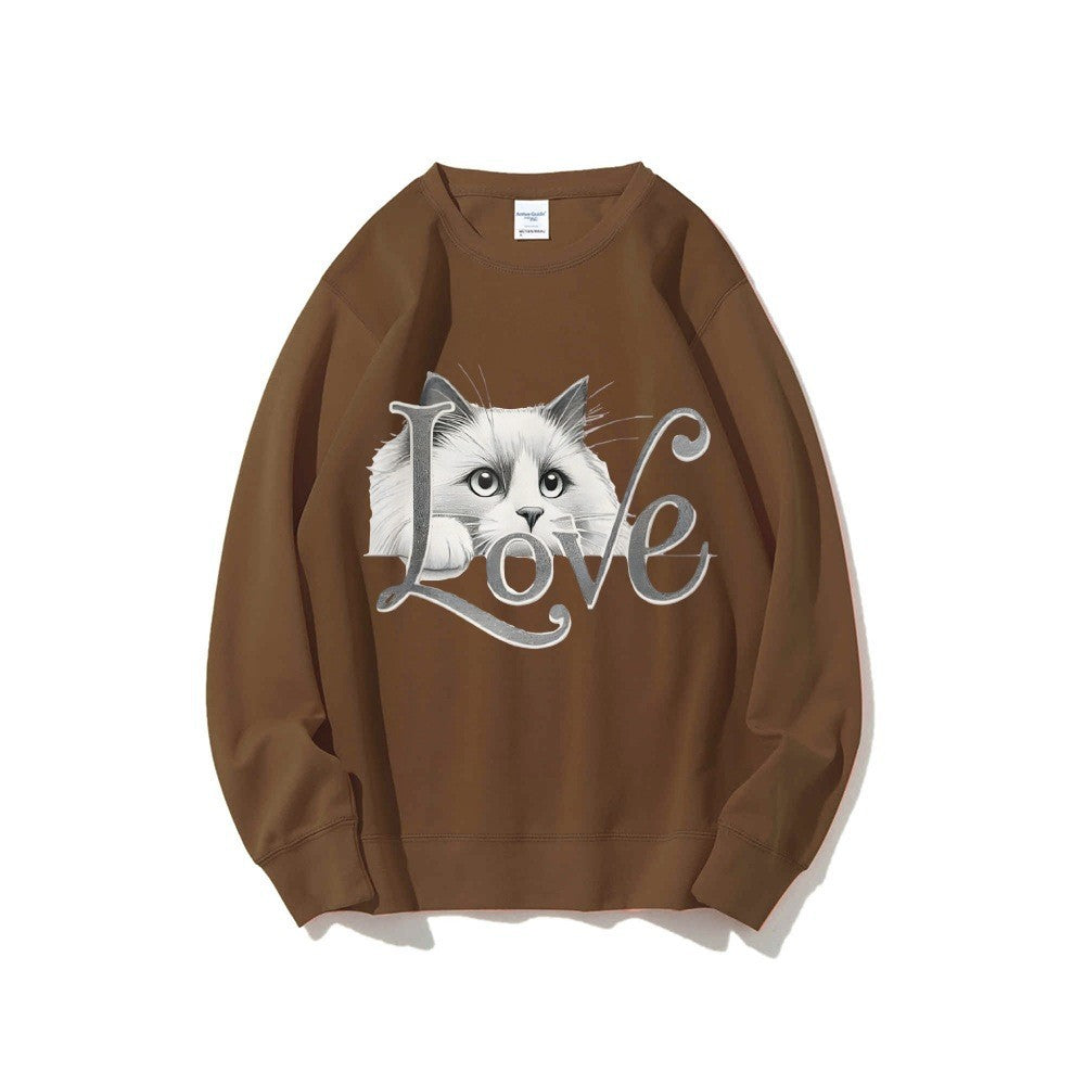 Kvinnors sweatshirt med lekfull kattdesign och avslappnad passform Mirla-Eva Jonsson