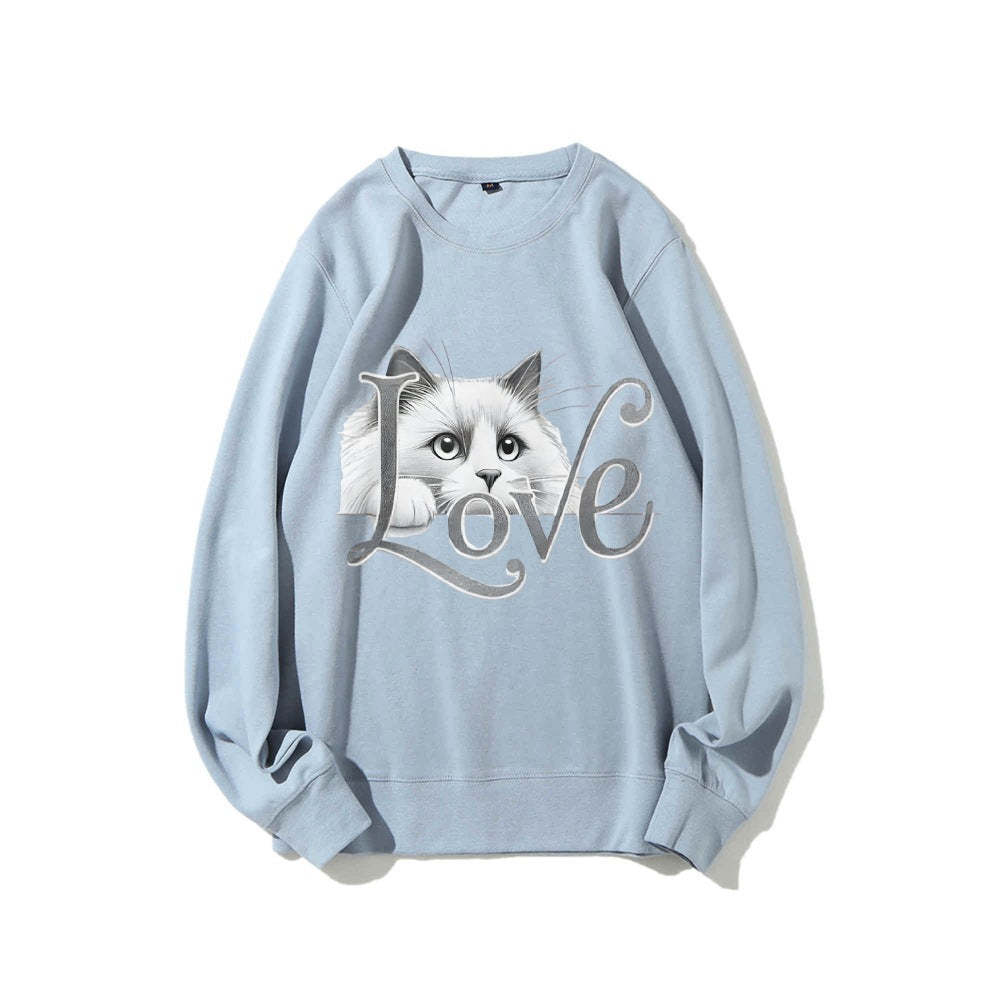 Kvinnors sweatshirt med lekfull kattdesign och avslappnad passform Mirla-Eva Jonsson