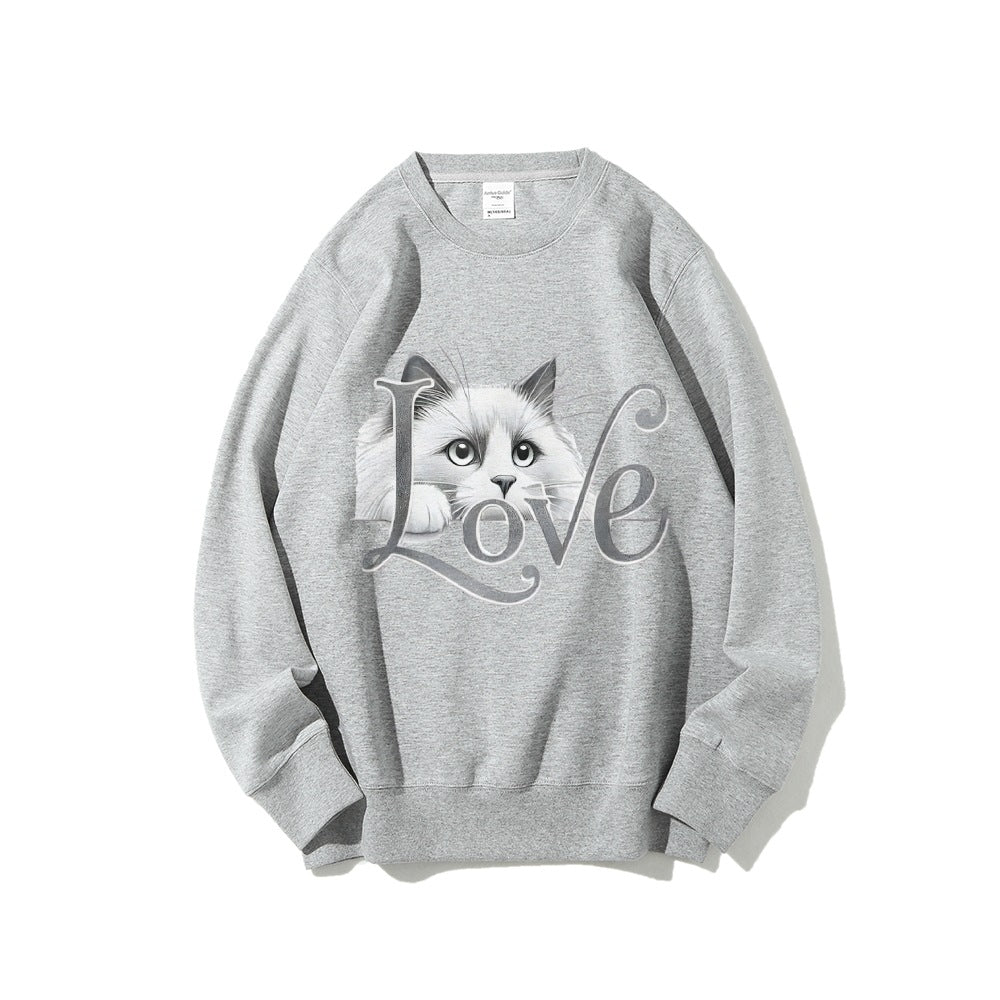 Kvinnors sweatshirt med lekfull kattdesign och avslappnad passform Mirla-Eva Jonsson