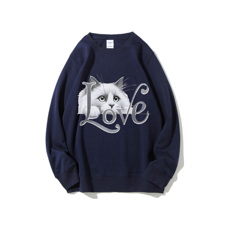 Kvinnors sweatshirt med lekfull kattdesign och avslappnad passform Mirla-Eva Jonsson