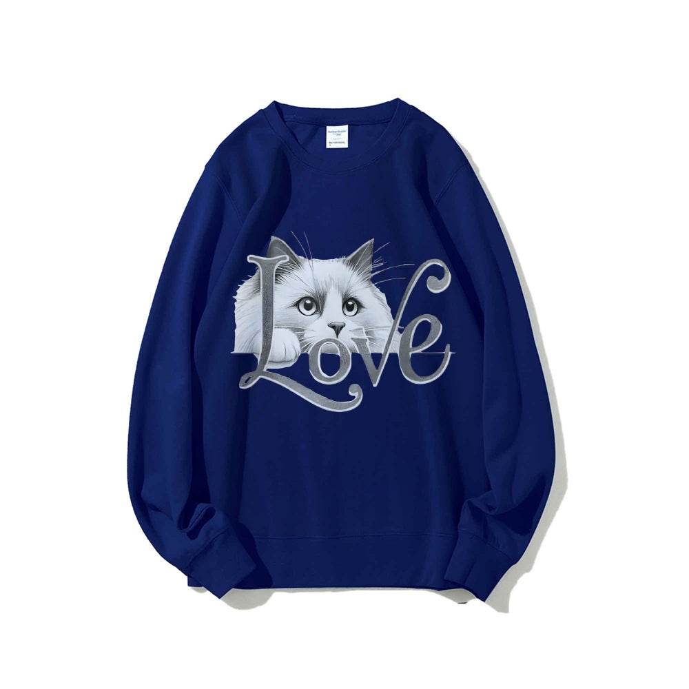 Kvinnors sweatshirt med lekfull kattdesign och avslappnad passform Mirla-Eva Jonsson