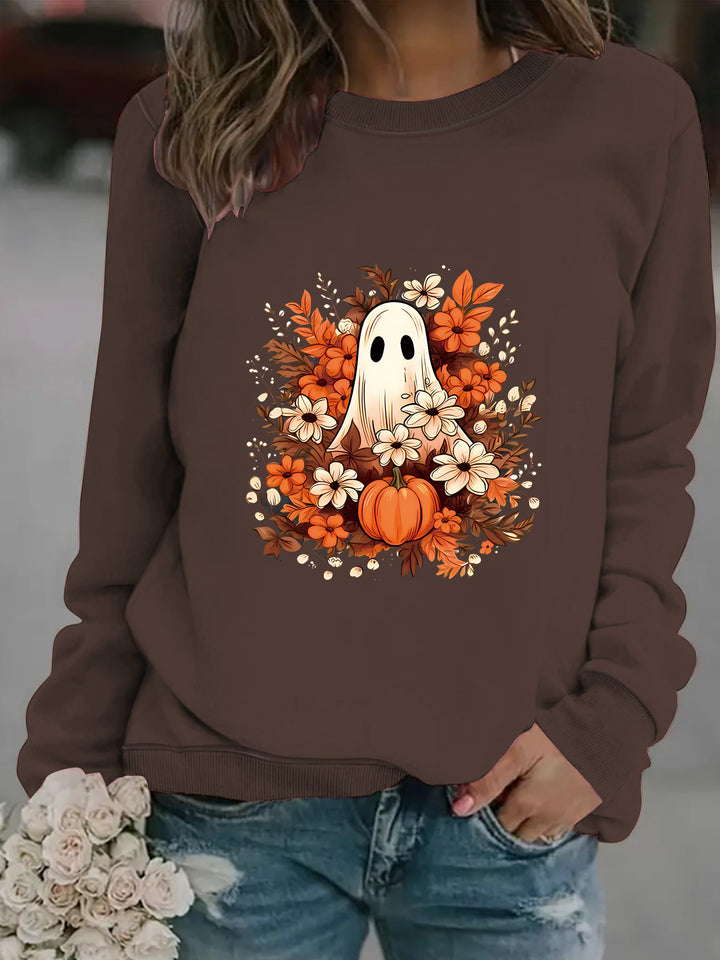 Kvinnors sweatshirt med lekfullt spöklikt höstmotiv Mirla-Eva Jonsson