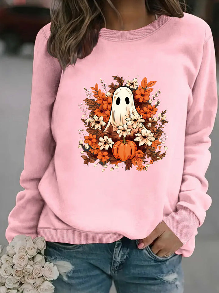 Kvinnors sweatshirt med lekfullt spöklikt höstmotiv Mirla-Eva Jonsson