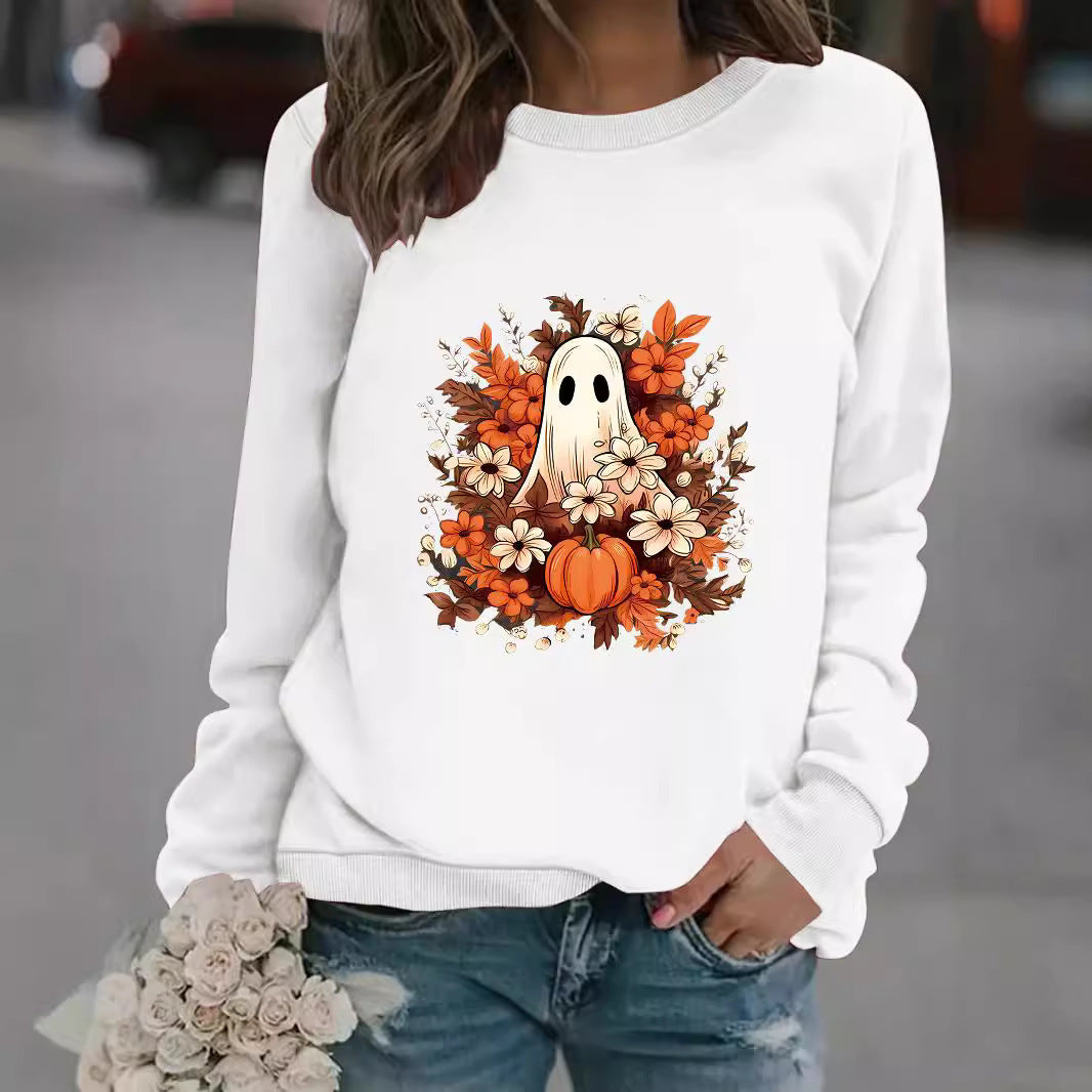 Kvinnors sweatshirt med lekfullt spöklikt höstmotiv Mirla-Eva Jonsson