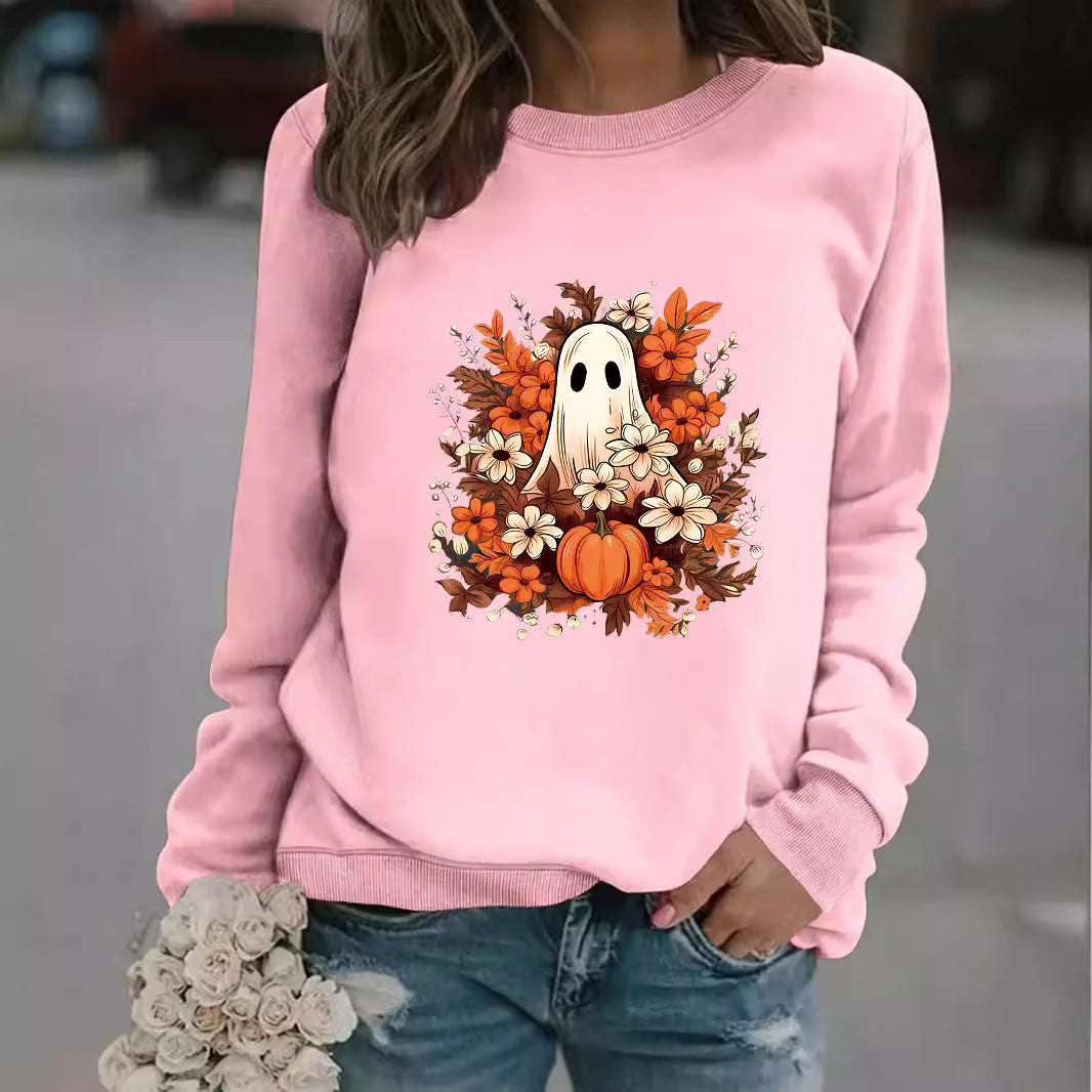 Kvinnors sweatshirt med lekfullt spöklikt höstmotiv Mirla-Eva Jonsson
